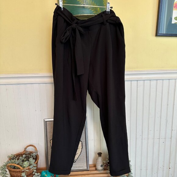 Torrid 12 Sold Black Pants belted stretch waist pull on career trousers - Picture 1 of 8
